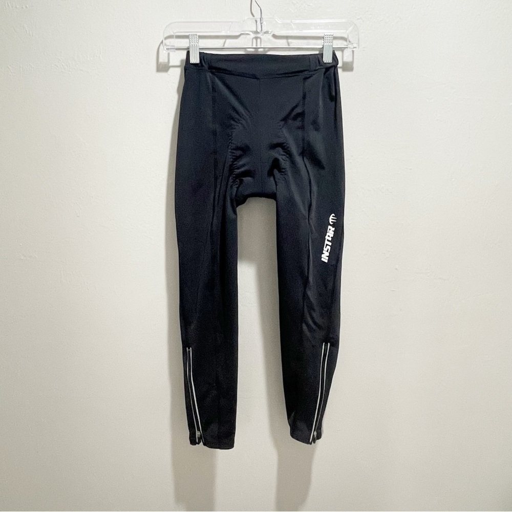 INSTAR Women’s Black Padded Cycling Pants Reflective Details Zip Ankle Size S
